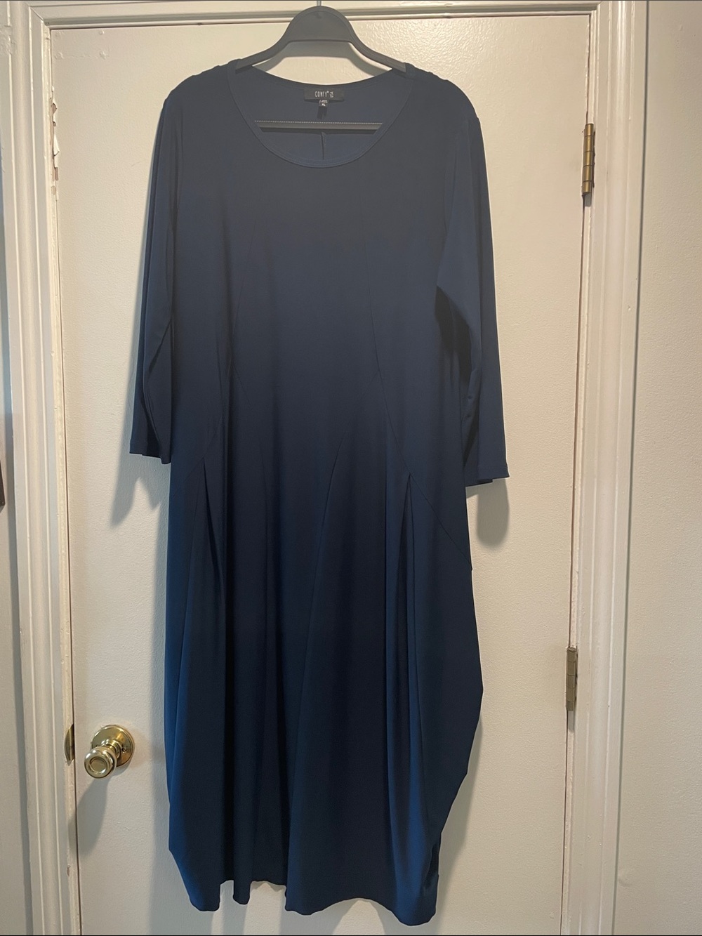 Comfy USA Navy Midi Scoop-Neck Dress